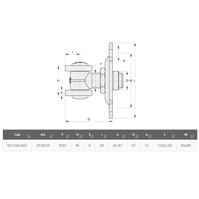 Vendita online Cardine M22 regolabile con piastra a fissare art.231B.22